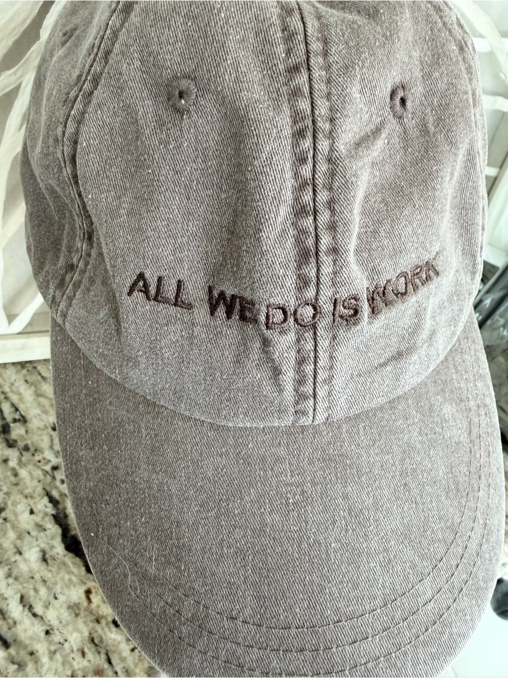 Embroidered 'ALL WE DO IS WORK' Grayish  Cotton Baseball Cap